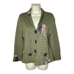 Sigrid Olsen Sage Green Cardigan Sweater Jacket VTG Boho Wool Blend